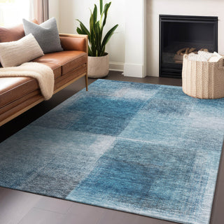 Piper Looms Mayfield Squares AMF742 Denim Machine Washable Area Rug Lifestyle Image Feature