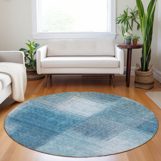 Piper Looms Mayfield Squares AMF742 Denim Machine Washable Area Rug Round Lifestyle Image Feature