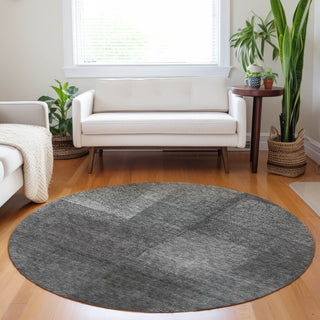 Piper Looms Mayfield Squares AMF742 Gray Machine Washable Area Rug Round Lifestyle Image Feature