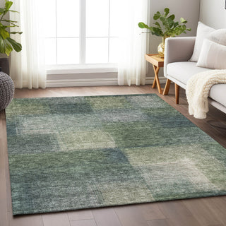 Piper Looms Mayfield Squares AMF742 Olive Machine Washable Area Rug Lifestyle Image Feature