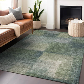 Piper Looms Mayfield Squares AMF742 Olive Machine Washable Area Rug Lifestyle Image Feature