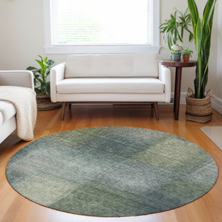 Piper Looms Mayfield Squares AMF742 Olive Machine Washable Area Rug Round Lifestyle Image Feature