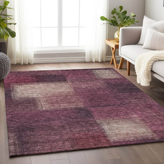 Piper Looms Mayfield Squares AMF742 Plum Machine Washable Area Rug Lifestyle Image Feature