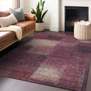 Piper Looms Mayfield Squares AMF742 Plum Machine Washable Area Rug Lifestyle Image Feature