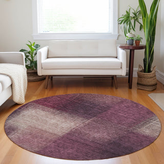 Piper Looms Mayfield Squares AMF742 Plum Machine Washable Area Rug Round Lifestyle Image Feature