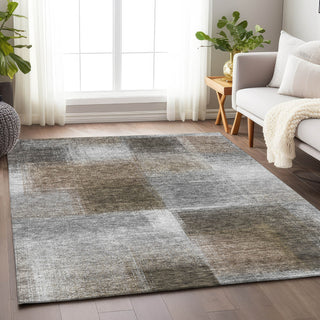 Piper Looms Mayfield Squares AMF742 Silver Machine Washable Area Rug Lifestyle Image Feature