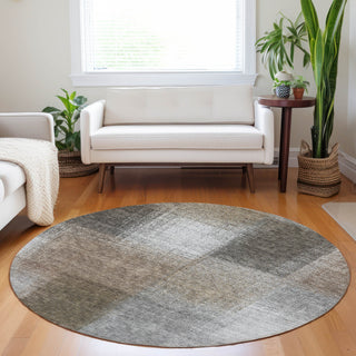Piper Looms Mayfield Squares AMF742 Silver Machine Washable Area Rug Round Lifestyle Image Feature