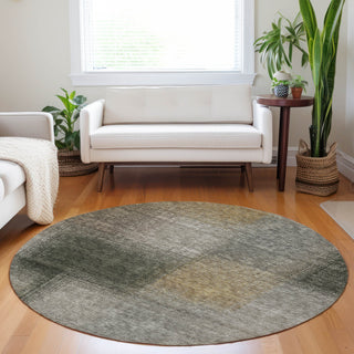 Piper Looms Mayfield Squares AMF742 Taupe Machine Washable Area Rug Round Lifestyle Image Feature