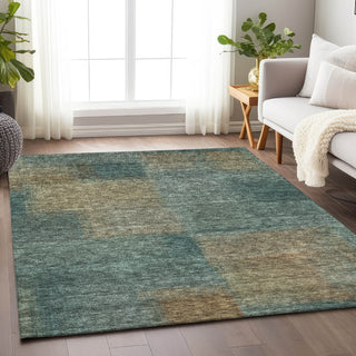 Piper Looms Mayfield Squares AMF742 Teal Machine Washable Area Rug Lifestyle Image Feature