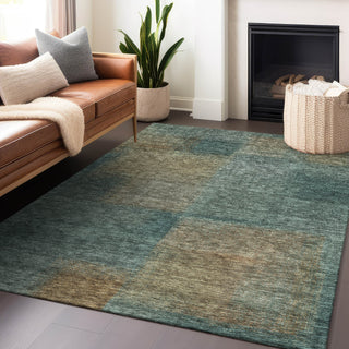 Piper Looms Mayfield Squares AMF742 Teal Machine Washable Area Rug Lifestyle Image Feature