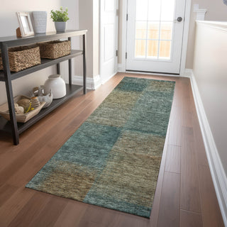 Piper Looms Mayfield Squares AMF742 Teal Machine Washable Area Rug Runner Lifestyle Image Feature