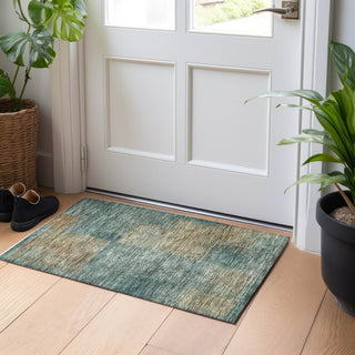 Piper Looms Mayfield Squares AMF742 Teal Machine Washable Area Rug Scatter Lifestyle Image Feature