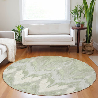 Piper Looms Mayfield Ikat AMF743 Aloe Machine Washable Area Rug Round Lifestyle Image Feature