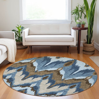 Piper Looms Mayfield Ikat AMF743 Blue Machine Washable Area Rug Round Lifestyle Image Feature