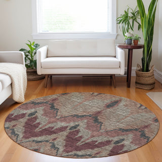 Piper Looms Mayfield Ikat AMF743 Burgundy Machine Washable Area Rug Round Lifestyle Image Feature