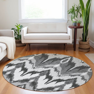 Piper Looms Mayfield Ikat AMF743 Gray Machine Washable Area Rug Round Lifestyle Image Feature