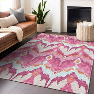 Piper Looms Mayfield Ikat AMF743 Pink Machine Washable Area Rug Lifestyle Image Feature