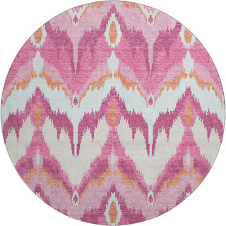 Piper Looms Mayfield Ikat AMF743 Pink Machine Washable Area Rug Round Main Image