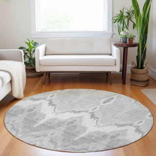 Piper Looms Mayfield Ikat AMF743 Silver Machine Washable Area Rug Round Lifestyle Image Feature