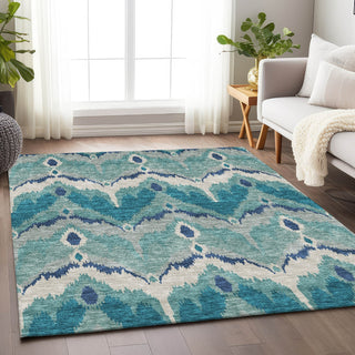 Piper Looms Mayfield Ikat AMF743 Teal Machine Washable Area Rug Lifestyle Image Feature