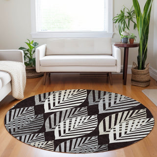Piper Looms Mayfield Floral AMF744 Black Machine Washable Area Rug Round Lifestyle Image Feature