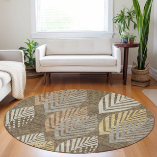 Piper Looms Mayfield Floral AMF744 Chocolate Machine Washable Area Rug Round Lifestyle Image Feature
