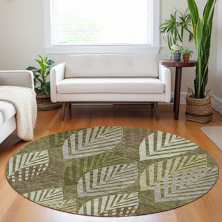 Piper Looms Mayfield Floral AMF744 Olive Machine Washable Area Rug Round Lifestyle Image Feature