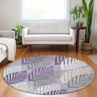Piper Looms Mayfield Floral AMF744 Purple Machine Washable Area Rug Round Lifestyle Image Feature