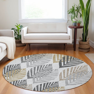 Piper Looms Mayfield Floral AMF744 Silver Machine Washable Area Rug Round Lifestyle Image Feature