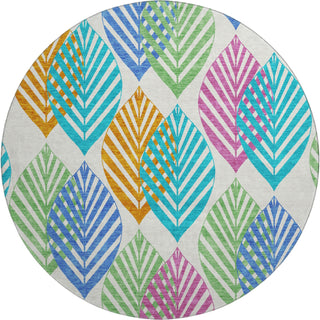 Piper Looms Mayfield Floral AMF744 White Machine Washable Area Rug Round Main Image