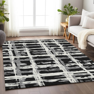 Piper Looms Mayfield Stripes AMF745 Black Machine Washable Area Rug Lifestyle Image Feature