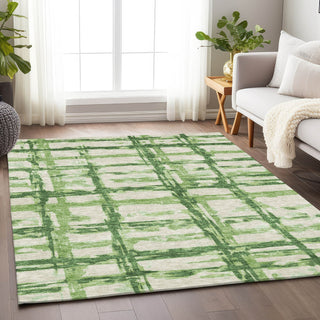 Piper Looms Mayfield Stripes AMF745 Green Machine Washable Area Rug Lifestyle Image Feature