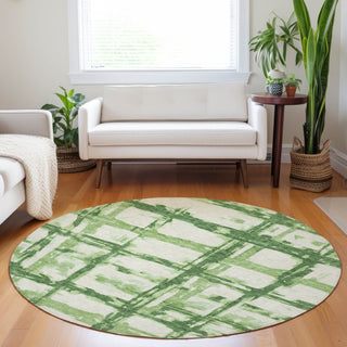 Piper Looms Mayfield Stripes AMF745 Green Machine Washable Area Rug Round Lifestyle Image Feature