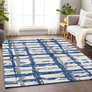 Piper Looms Mayfield Stripes AMF745 Navy Machine Washable Area Rug Lifestyle Image Feature
