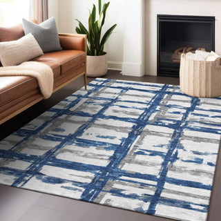 Piper Looms Mayfield Stripes AMF745 Navy Machine Washable Area Rug Lifestyle Image Feature