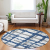 Piper Looms Mayfield Stripes AMF745 Navy Machine Washable Area Rug Round Lifestyle Image Feature