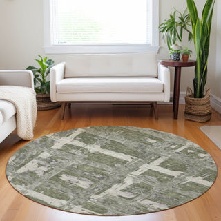 Piper Looms Mayfield Stripes AMF745 Olive Machine Washable Area Rug Round Lifestyle Image Feature