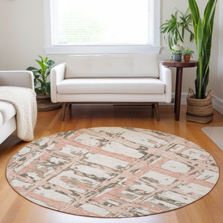 Piper Looms Mayfield Stripes AMF745 Pink Machine Washable Area Rug Round Lifestyle Image Feature