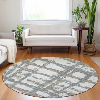 Piper Looms Mayfield Stripes AMF745 Silver Machine Washable Area Rug Round Lifestyle Image Feature