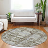 Piper Looms Mayfield Stripes AMF745 Taupe Machine Washable Area Rug Round Lifestyle Image Feature