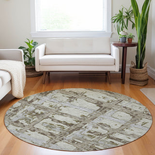 Piper Looms Mayfield Stripes AMF745 Taupe Machine Washable Area Rug Round Lifestyle Image Feature