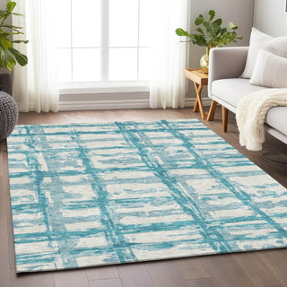 Piper Looms Mayfield Stripes AMF745 Teal Machine Washable Area Rug Lifestyle Image Feature