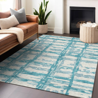 Piper Looms Mayfield Stripes AMF745 Teal Machine Washable Area Rug Lifestyle Image Feature