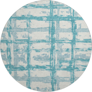 Piper Looms Mayfield Stripes AMF745 Teal Machine Washable Area Rug Round Main Image