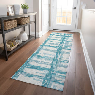 Piper Looms Mayfield Stripes AMF745 Teal Machine Washable Area Rug Runner Lifestyle Image Feature