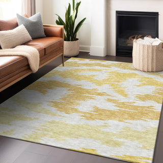 Piper Looms Mayfield Abstract AMF746 Gold Machine Washable Area Rug Lifestyle Image Feature