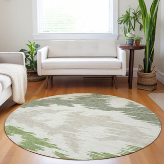 Piper Looms Mayfield Abstract AMF746 Green Machine Washable Area Rug Round Lifestyle Image Feature