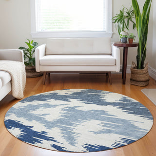 Piper Looms Mayfield Abstract AMF746 Navy Machine Washable Area Rug Round Lifestyle Image Feature