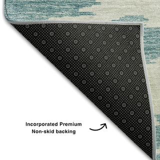 Piper Looms Mayfield Abstract AMF746 Teal Machine Washable Area Rug Backing Image