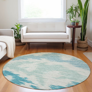 Piper Looms Mayfield Abstract AMF746 Teal Machine Washable Area Rug Round Lifestyle Image Feature